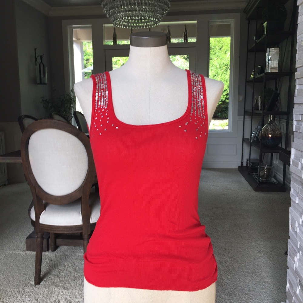 Red tank with silver sequin detail